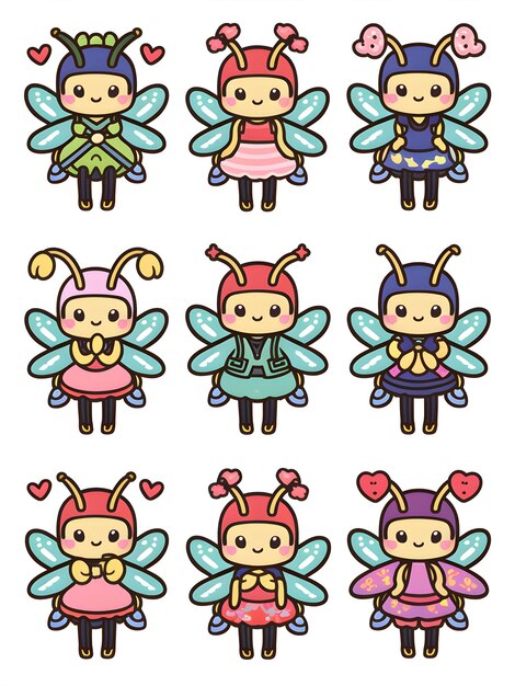 Set of 9 Kawaii Dragonfly Stickers Clipart Cute Dragonfly Designs