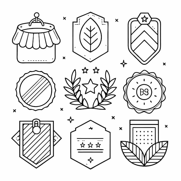 Set of 9 Line Art Badges