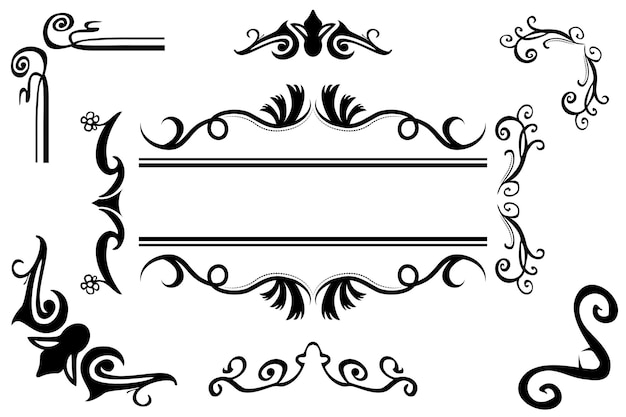 Set 9 Vector Black Classic Floral Border, Design Element for your Title, Wedding Invitation, Flyer and Other, Isolated on White