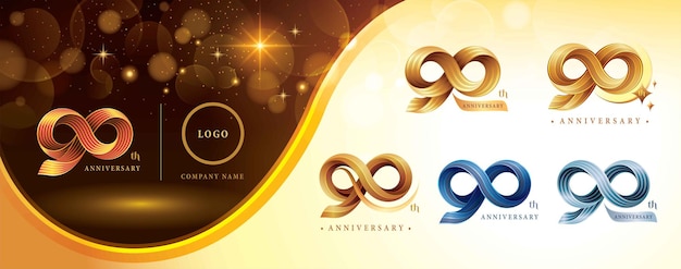 Set of 90th Anniversary logotype design Ninety years anniversary celebration Logo Twist Infinity