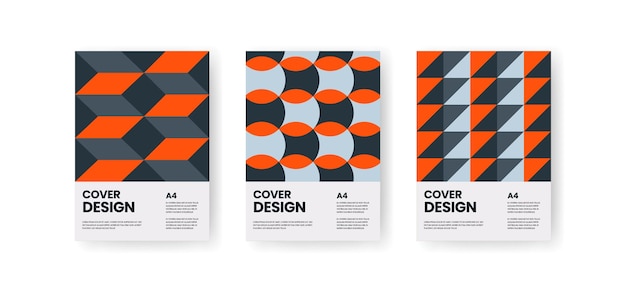 Set of A4 Swiss style posters abstract cover with Bauhaus geometric patterns vector illustration