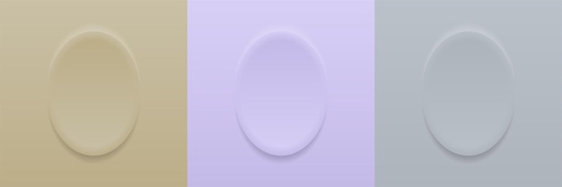 A set of abstract 3d beige light gray and purple pastel colors with an oval frame