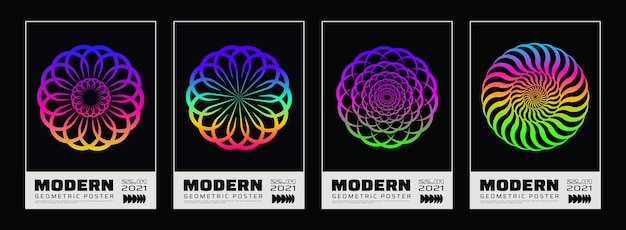 Set of abstract 3d colorful shapes. Modern geometric poster. Futuristic design cover vector design. Flower mandala.