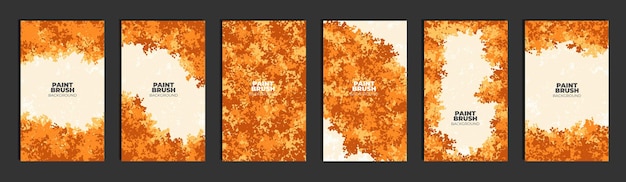 Set of abstract background with orange leaves paint brush