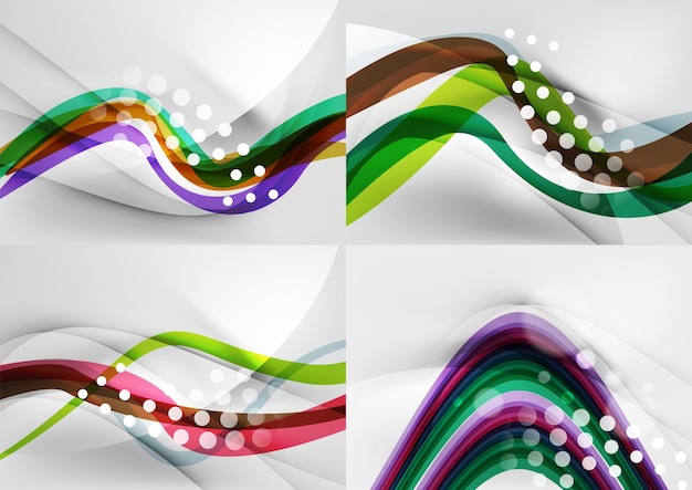 Set of abstract backgrounds Curve wave lines with light and shadow effects