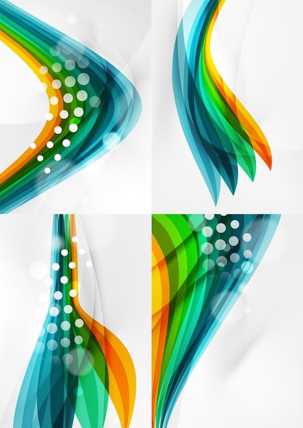 Set of abstract backgrounds Curve wave lines with light and shadow effects