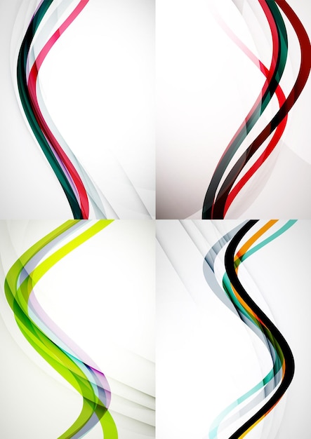 Set of abstract backgrounds Curve wave lines with light and shadow effects