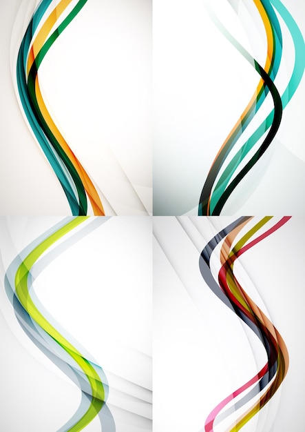 Set of abstract backgrounds Curve wave lines with light and shadow effects