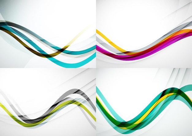 Vector set of abstract backgrounds curve wave lines with light and shadow effects