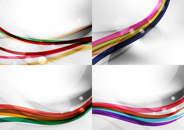 Set of abstract backgrounds Curve wave lines with light and shadow effects