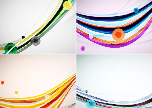 Set of abstract backgrounds Elegant colorful decorated lines and waves with copyspace