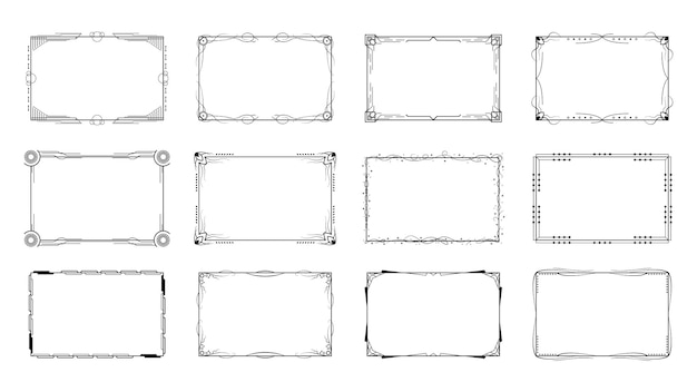 Set Abstract Black Collection Simple Line Rectangular Frame Doodle Outline Element Vector Design