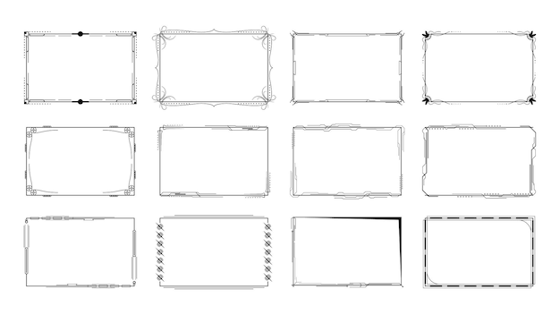 Set Abstract Black Collection Simple Line Rectangular Frame Doodle Outline Element Vector Design