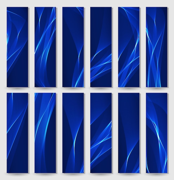 Set of abstract blue neon vertical banners, vector illustration