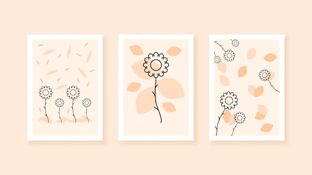 Set Abstract Boho Collection Contemporary Vector Botanical Floral Plants Desgin Doodle Elements