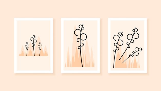 Set Abstract Boho Collection Contemporary Vector Botanical Floral Plants Desgin Doodle Elements