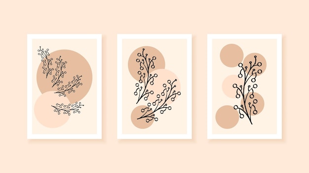 Set Abstract Boho Collection Contemporary Vector Botanical Floral Plants Desgin Doodle Elements