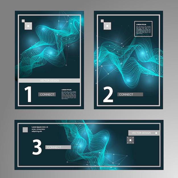 Set of Abstract Cards with Liquid Lines Applicable for Covers Placards Posters Flyers and Banner Designs