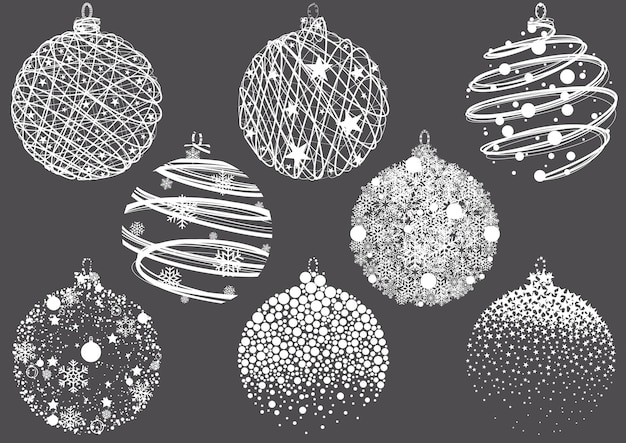 Set of Abstract Christmas Balls Drawings