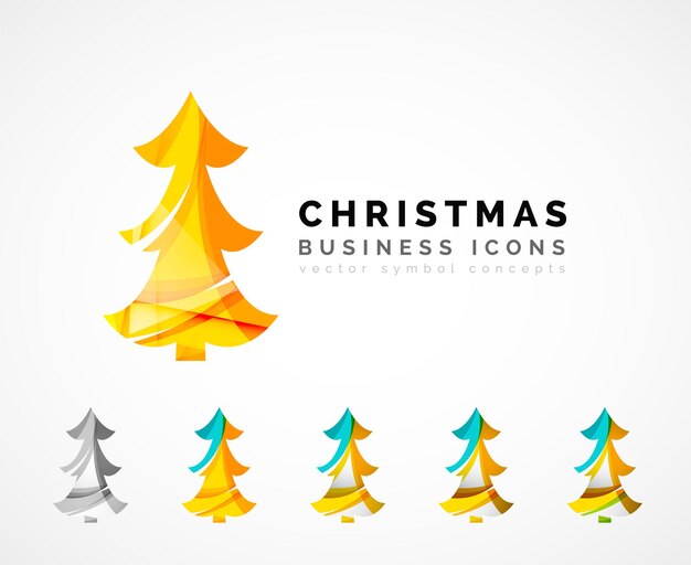 Set of abstract Christmas Tree Icons business logo concepts clean modern glossy design