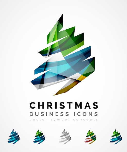 Set of abstract Christmas Tree Icons business logo concepts clean modern glossy design