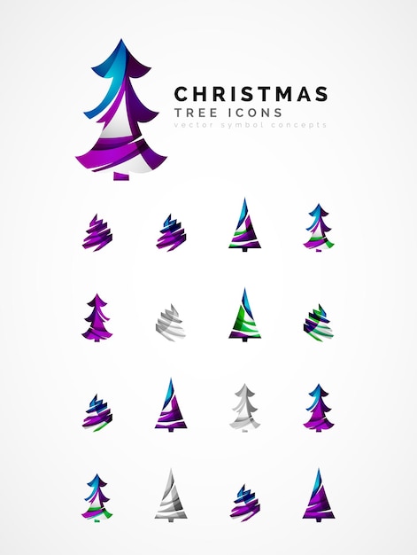 Set of abstract Christmas Tree Icons business logo concepts clean modern glossy design