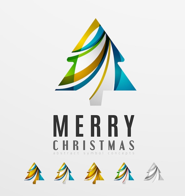 Set of abstract Christmas Tree Icons business logo concepts clean modern glossy design