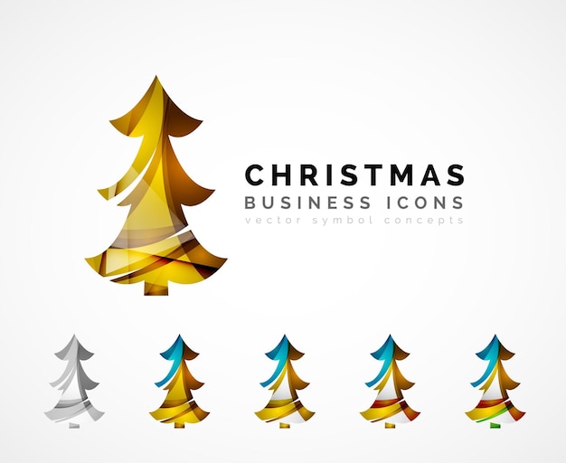 Set of abstract Christmas Tree Icons business logo concepts clean modern glossy design