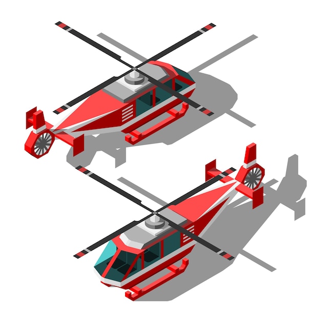 Vector set abstract collection isometric 3d helicopter transport with shadow vector design style