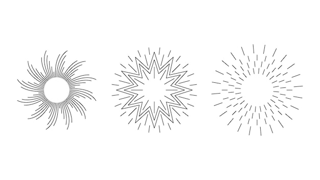 Set Abstract Collection Round Circles Starburst Sunburst Sunset Black Line Doodle Design Elements