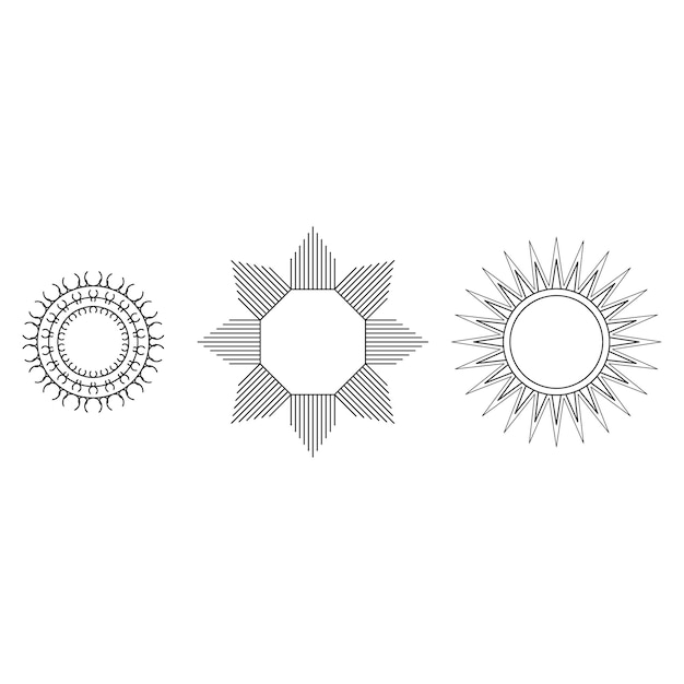 Set Abstract Collection Round Circles Starburst Sunburst Sunset Black Line Doodle Design Elements