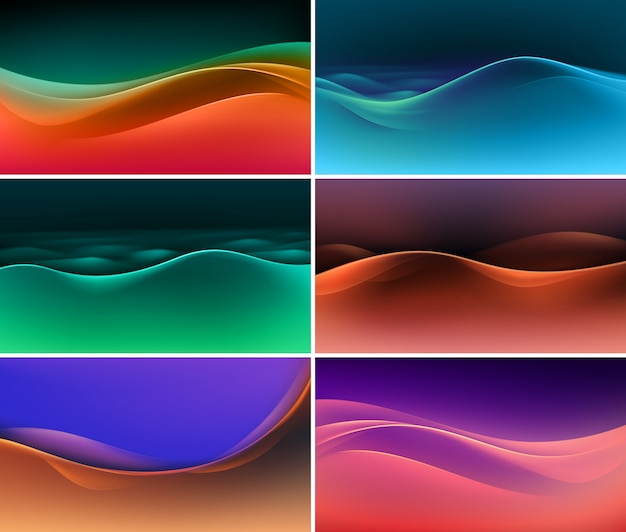 Set of Abstract Colorful Multicolored Wave Backgrounds