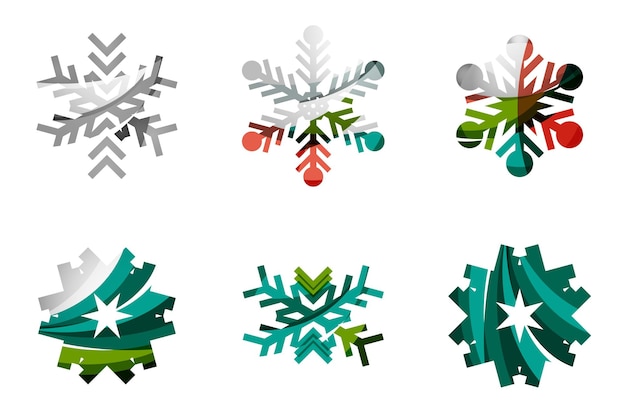 Set of abstract colorful snowflake logo icons winter concepts clean modern geometric design