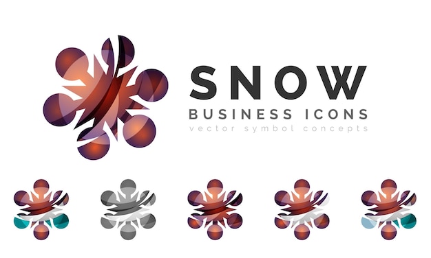 Set of abstract colorful snowflake logo icons winter concepts clean modern geometric design