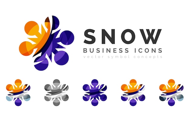 Set of abstract colorful snowflake logo icons winter concepts clean modern geometric design