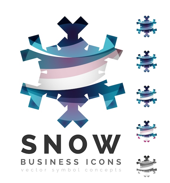 Set of abstract colorful snowflake logo icons winter concepts clean modern geometric design