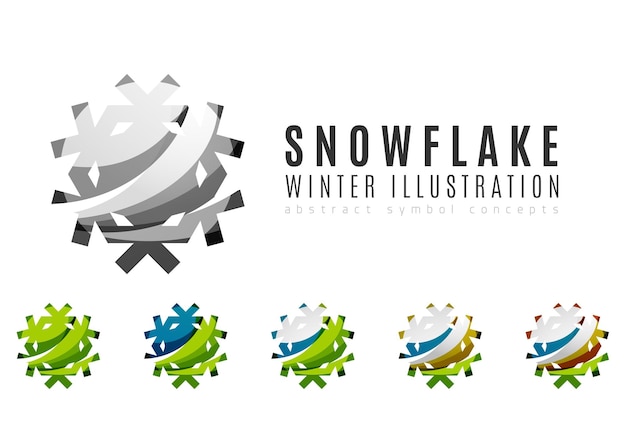 Set of abstract colorful snowflake logo icons winter concepts clean modern geometric design