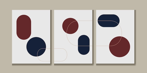 Set of abstract contemporary mid century posters with geometric shapes Design for wallpaper