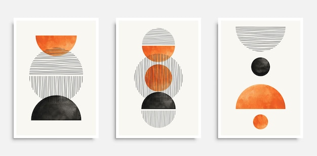 Set of abstract creative minimalist hand drawn compositions Mid century style Wall decoration