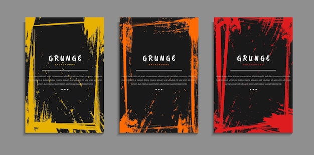 Set Of Abstract Drawing Bright Color Frame Grunge Texture In Black A4 Template