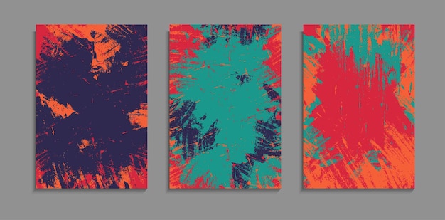 Set Of Abstract Drawing Colorful Grunge Paint Texture Background A4 Template