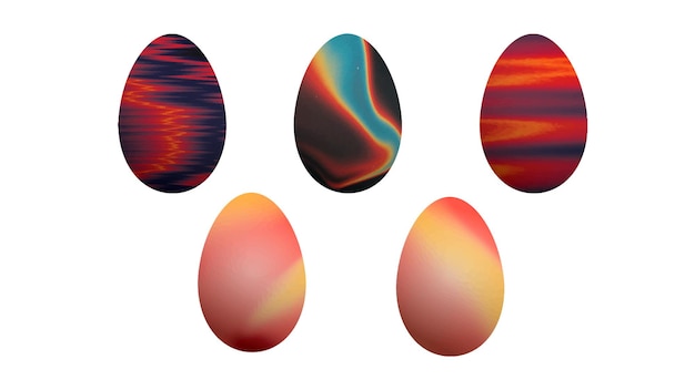 set of abstract  easter egg marble paint color holographic artistic metallic dark color red dreamy