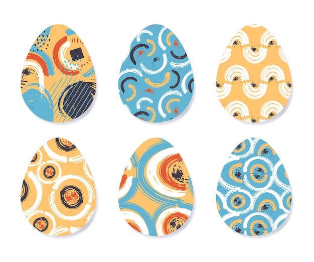 Set of abstract Easter eggs Collection of eggs with different color patterns Colorful graphic design elements on a white background Vector