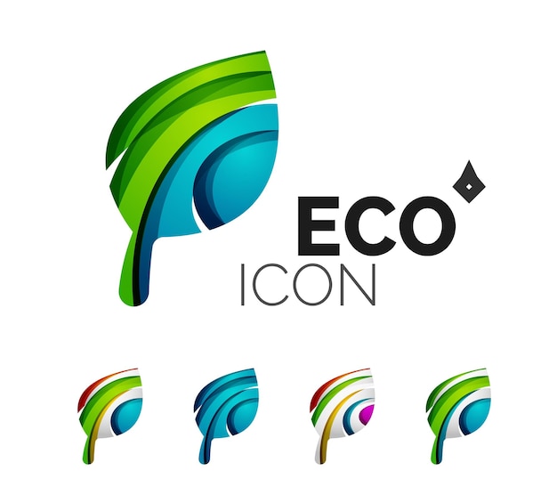 Set of abstract eco leaf icons business logotype nature concepts clean modern geometric design