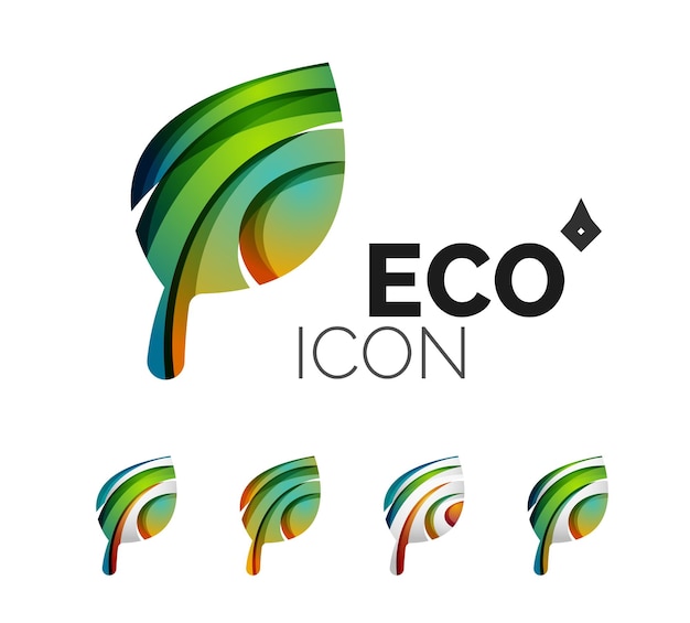 Set of abstract eco leaf icons business logotype nature concepts clean modern geometric design