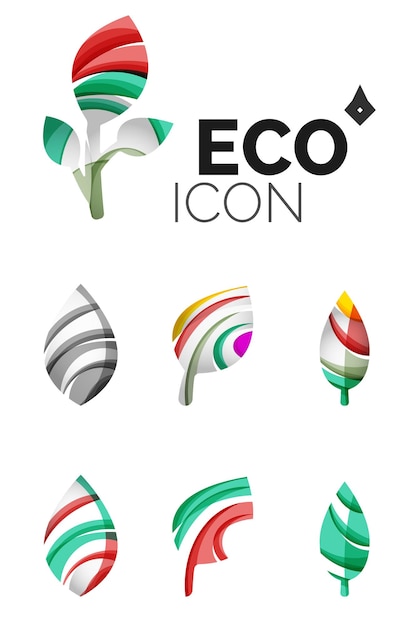 Set of abstract eco leaf icons business logotype nature concepts clean modern geometric design