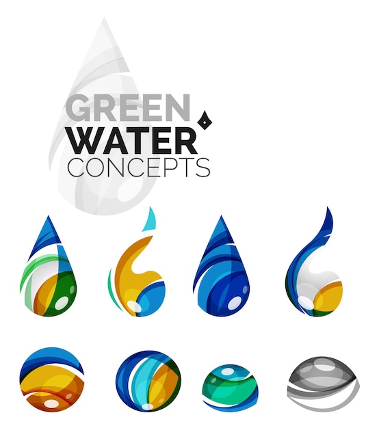 Set of abstract eco water icons business logotype nature green concepts clean modern geometric design