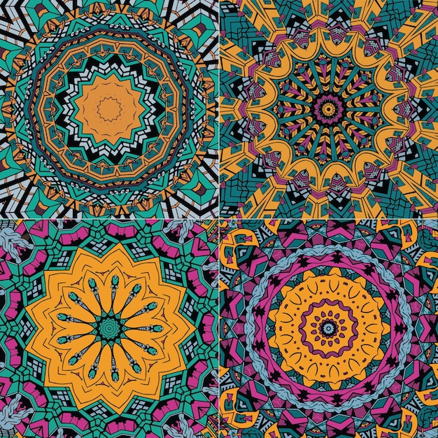 Set of abstract ethnic pattern with geometric elements