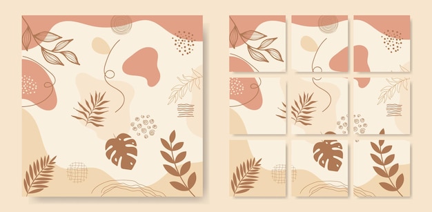 Set of abstract floral organic shape background Contemporary modern hand drawn vector illustration