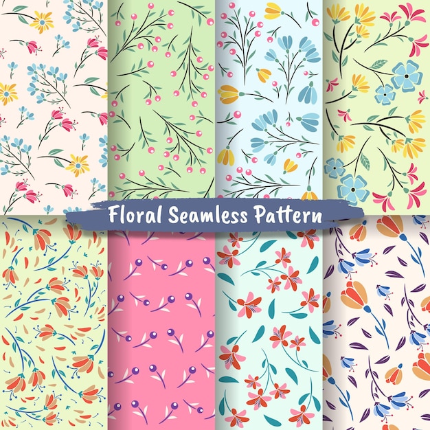 Set Of Abstract Floral Seamless Pattern, Floral Seamless Pattern Collection